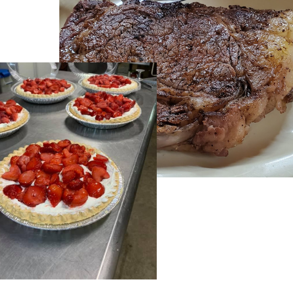 Juicy steak and strawberry pies 